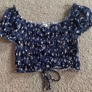 Strapless blue crop top from Garage